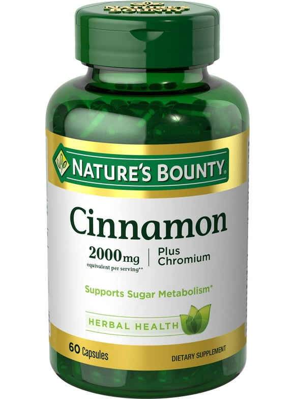 Natures Bounty Cinnamon Supplement + Chromium , 2000mg, 60 Capsules