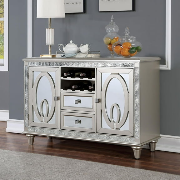 Furniture of America Arena Solid Wood Multi-Storage Server in Silver
