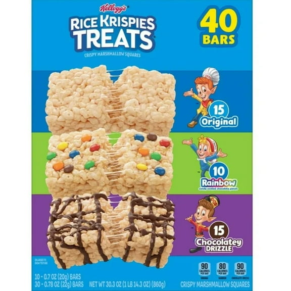 Rice Krispies Treats Variety Pack, 40 Ct. (30.3oz) – 3 Chocolatey Flavors, Individually Wrapped Marshmallow Snack Bars