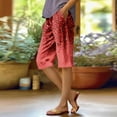 thumbnail image 3 of WTOBBY Women's Stylish Floral Printed Elastic Waist Bermuda Shorts Featuring Pockets, Casual Breathable Design for Warm Weather Outings,Watermelon Red S, 3 of 4