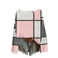 thumbnail image 2 of HOMBOM Crew Neck Sweater for Women Pink Winter Drop Shoulder Tops Knit Long Sleeve Plaid Womens, 2 of 3