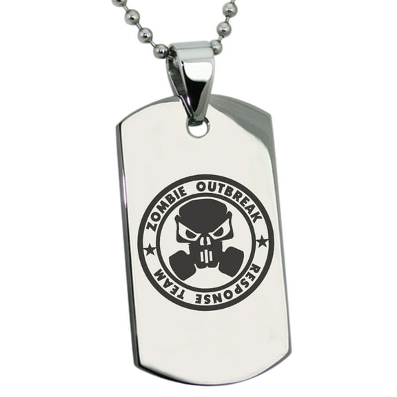 Stainless Steel Bio Zombie Outbreak Response Team Engraved Dog Tag Pendant Necklace