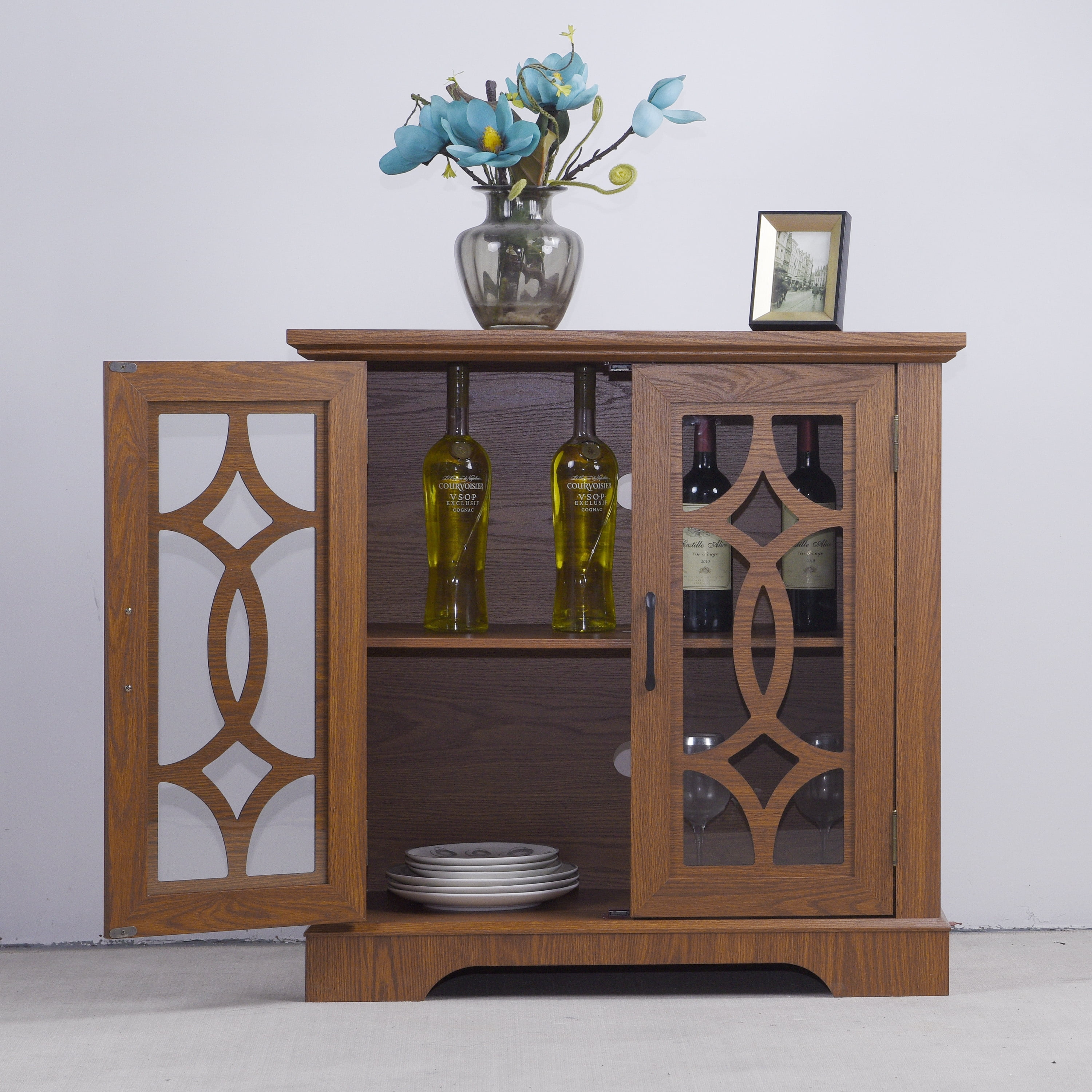 Sailvan 2-Tempered Glass Door Sideboard, 34.37" Spacious Buffet with 3-Position Adjustable Shelf