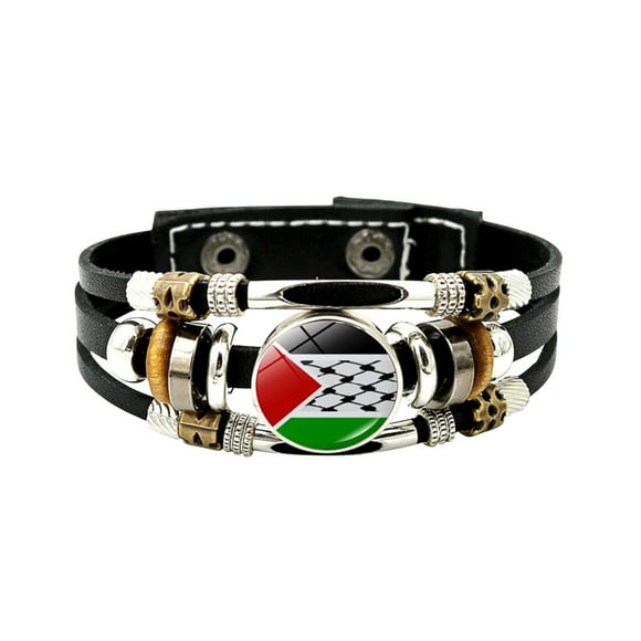 Kbndieu Handmade Bracelet Palestinian Flag Leather Bracelet Punk Vintage Beaded Bracelet Handicraft Popular Small Item Home Decor