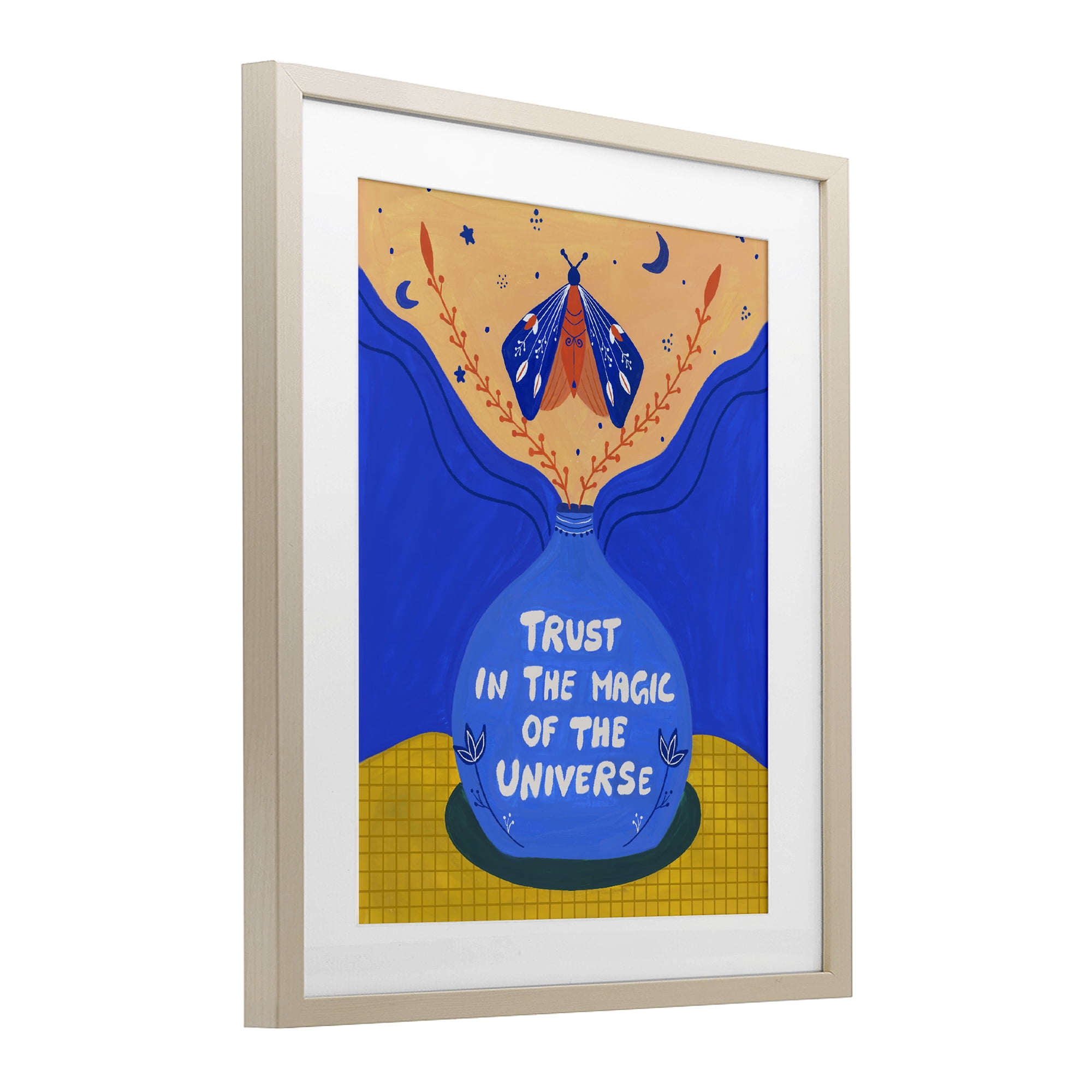 Trust In Magic Of Universe Birch Framed Print Under Glass, design by Nabeela Rumi