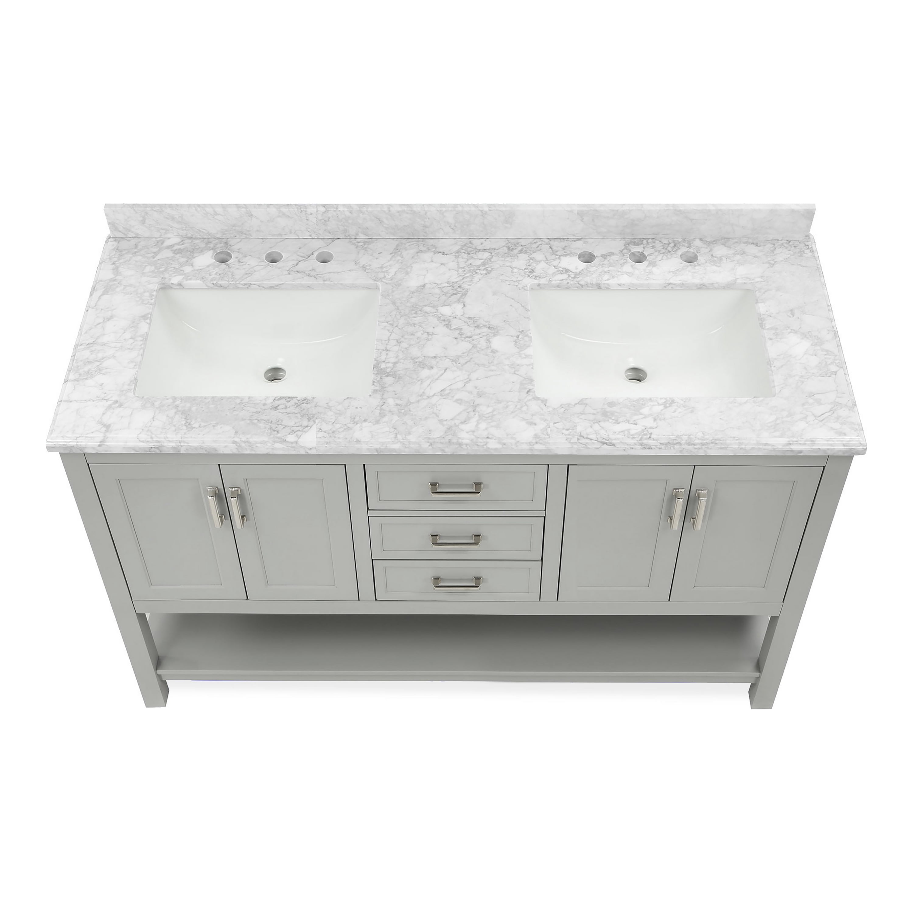 Furniture of America Freya 61" Gray Double Bathroom Vanity with White Carrera Marble Top and Undermount Sink