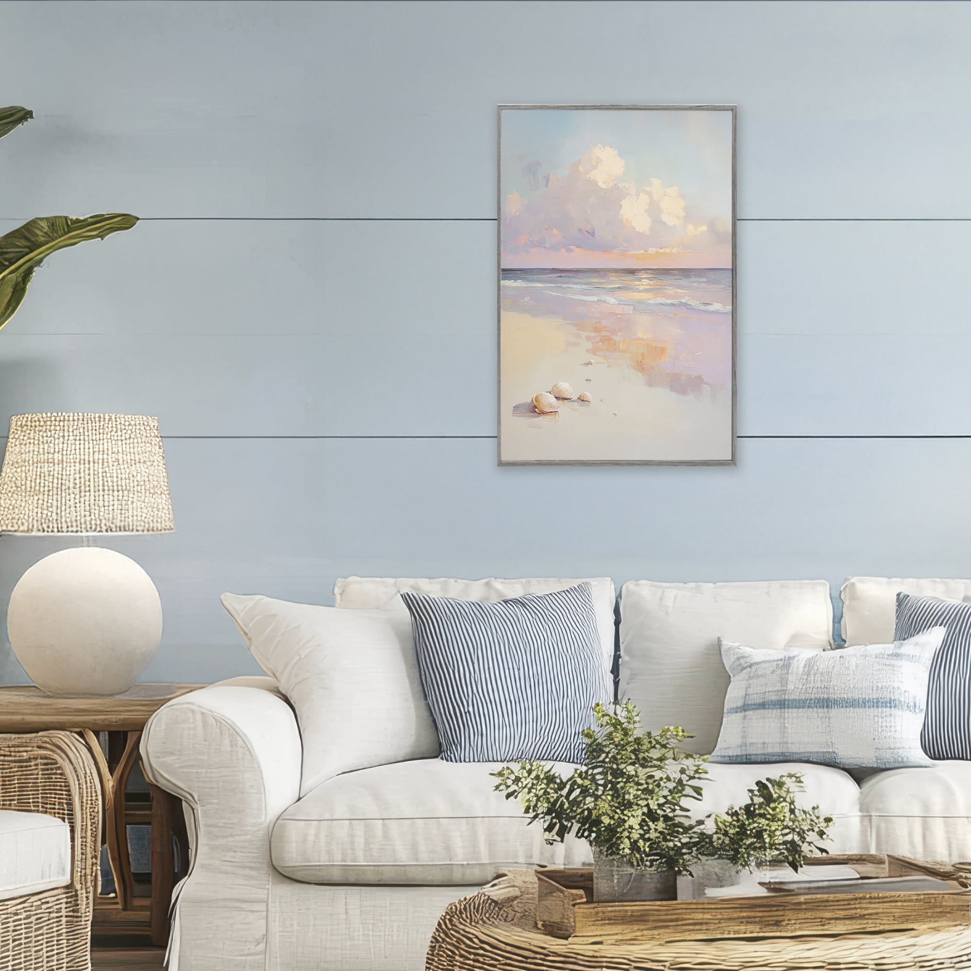 Stupell Industries Pastel Sunset Over Seashells Gray Framed Giclee Art, design by Sisi and Seb