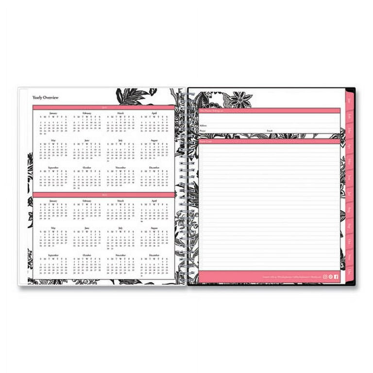 Analeis Monthly Planner, Analeis Floral Artwork, 10 x 8, White/Black/Coral Cover, 12-Month (Jan to Dec): 2024