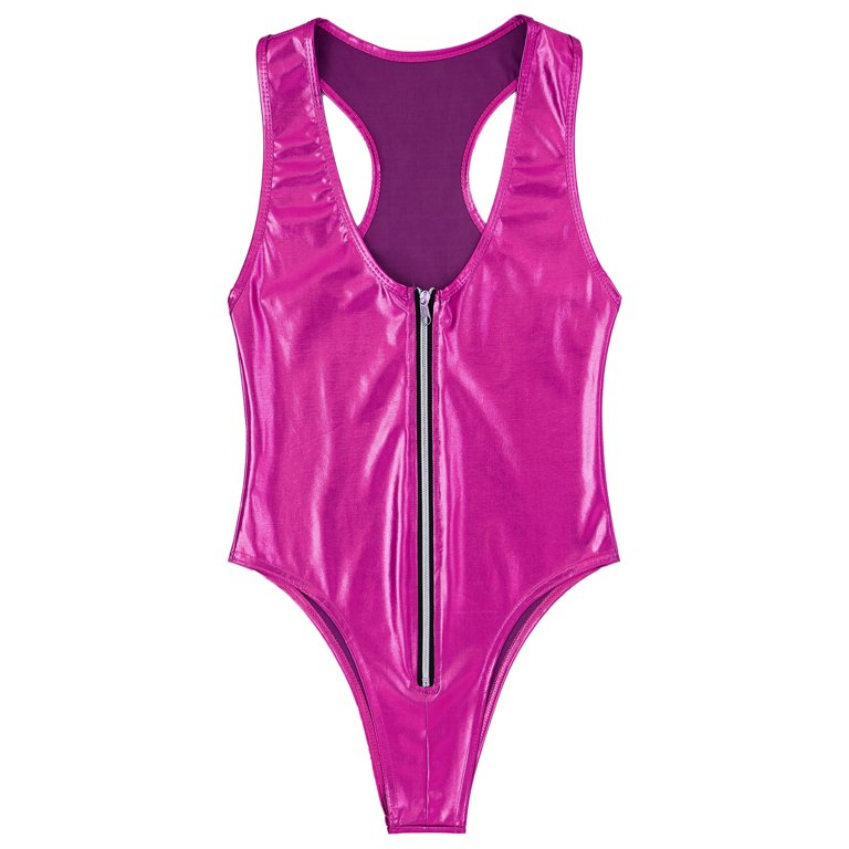 YEAHDOR Womens Shiny Metallic Swimming Bodysuit One Piece