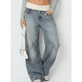 thumbnail image 3 of EMMIOL Women's Y2K Vintage High-Waisted Baggy Wide-Leg Jeans Contrast Wave Stitching Washed Denim Pants Streetwear, 3 of 4