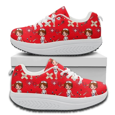

INSTANTARTS Women s Nurse Swing Shoes Lovely Nurse Medical Care Print Wear Resistant Platform Shoes Outdoor Toning Shoes