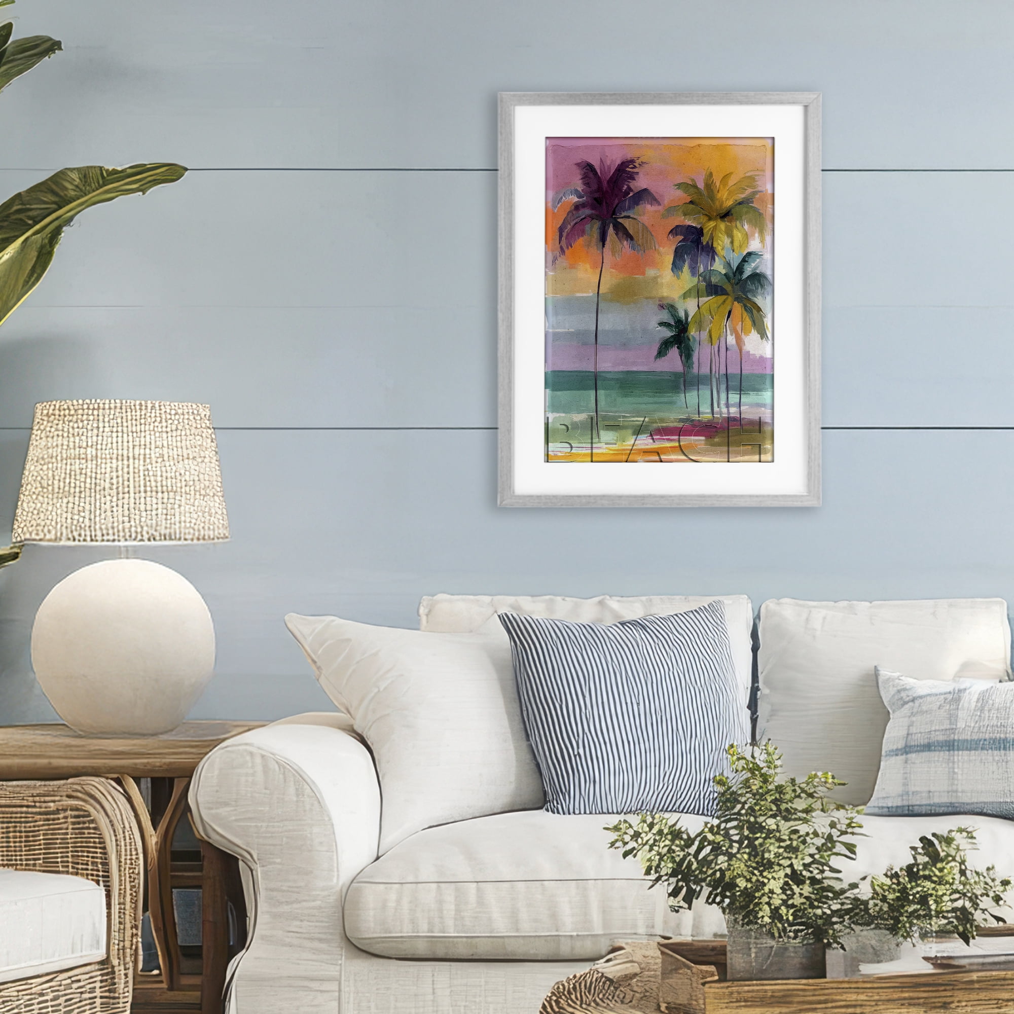 Stupell Industries Crayon Beach at Sunset Gray Framed Print Under Glass, design by Annabelle Hall