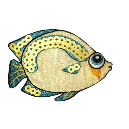 Big Applique - ID 0200 Tropical Fish Patch Sequin Big Eyes DIY Craft Iron On Applique
