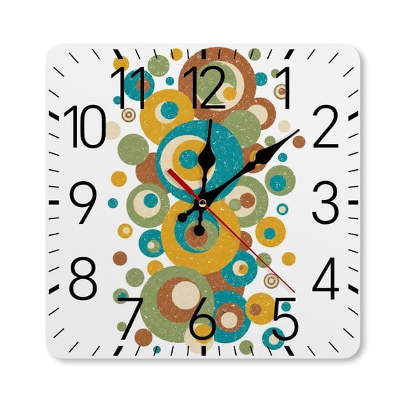 RKSupls 10×10inch Square Silent Wall Clock Wooden Frame, Vintage Concentric Circles Burst Scale Decorative Clock for Home Bedroom Living Room Office