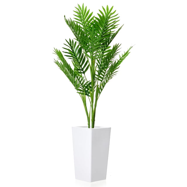 QinaQin Palmera artificial Areca con maceta blanca alta, hojas tropicales realistas, ideal para decoración de sala, recámara, oficina o interiores