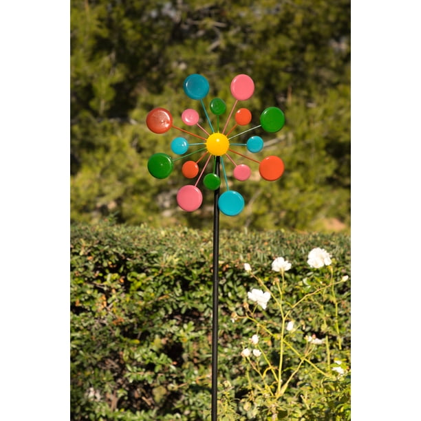 Multicolor Windmill Multi-Color Metal Circles Windmill w/Stake & Fence Topper - Walmart.com