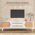 thumbnail image 6 of Rattan TV Stand for 75 Inch TV, Modern Entertainment Center with  Rattan Doors and 2 Drawers, Natural TV Console Table for Living Room Bedroom (White Natural), 6 of 9