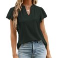 thumbnail image 3 of Camisa con ojales para mujer, volantes, manga corta, ribete con volantes, cuello en V, Color puro, camisa para mujer, Top para primavera y verano, negro M, 3 of 6