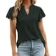 thumbnail image 3 of Camisa con ojales para mujer, volantes, manga corta, ribete con volantes, cuello en V, Color puro, camisa para mujer, Top para primavera y verano, negro XL, 3 of 6