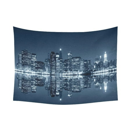 City Hangings - GCKG Manhattan New York City View Brooklyn Cityscape Tapestry Horizontal Wall Hanging Night Landscape Wall Decor Art for Living Room Bedroom Dorm Cotton Linen Decoration 80 x 60 Inches
