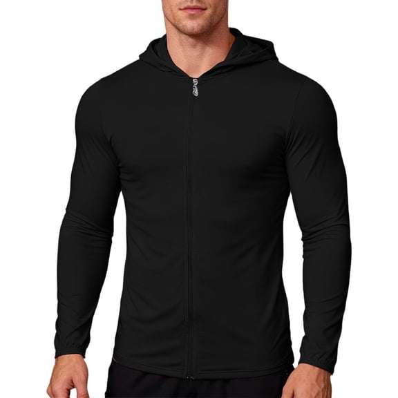 TKKCS Mens Hooded Sun Protection Jackets- Fishing Outdoor Hiking Lightweight Zip Up Jackets Black Size XL