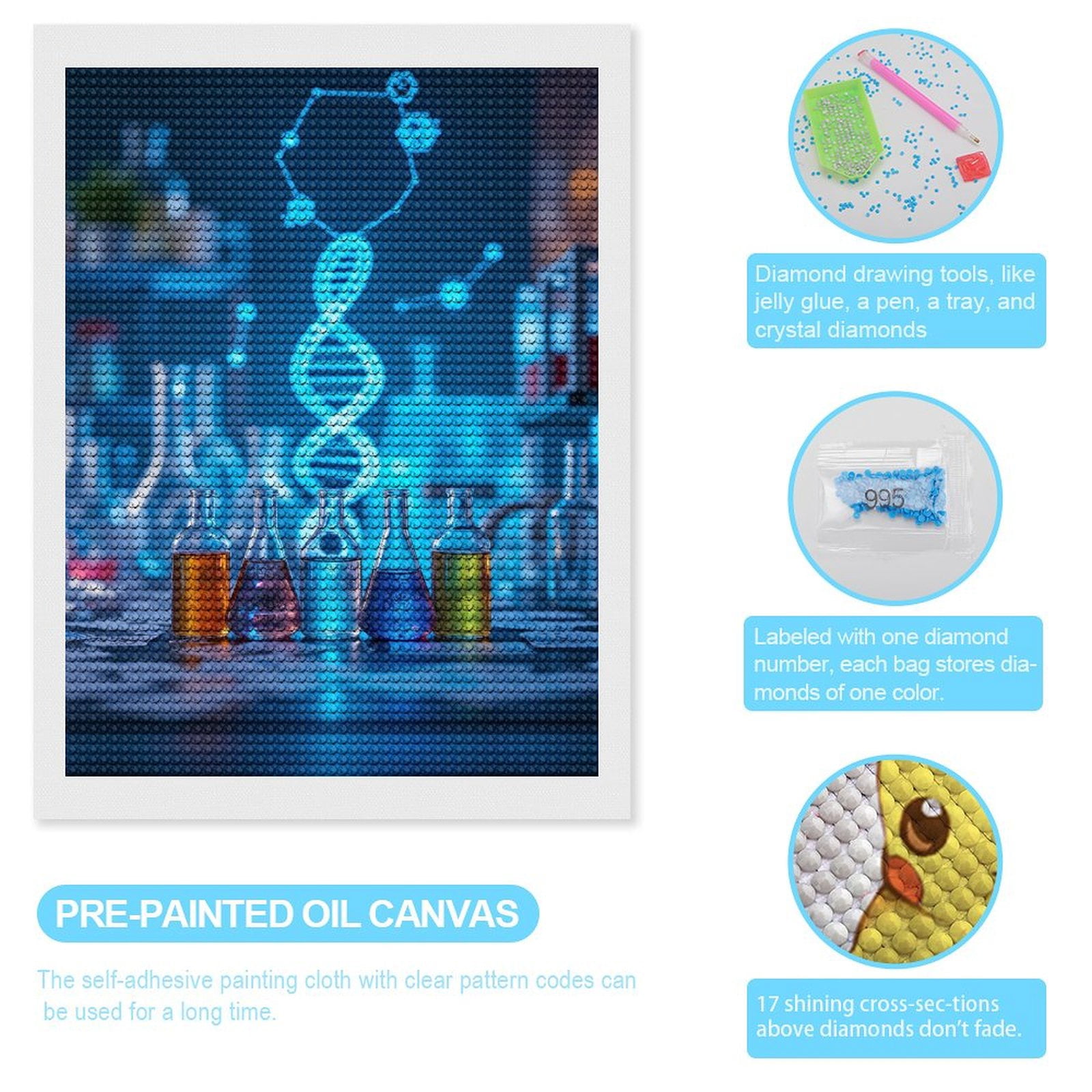 Diamond Art Kits for Adults, Laboratory Glassware DNA Helix Blueprint 5D Diamond Painting Kits for Adults Beginners, DIY Full Drill Diamond Painting, Gem Art and Crafts 12x16