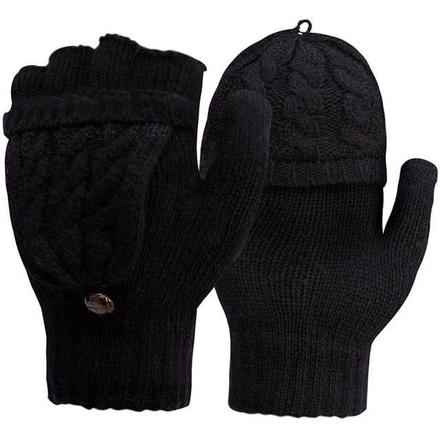 Guantes de mujer Manoplas sin dedos - Guantes cálidos de invierno Tejido de cable Heat Weaver, Guantes de medio dedo para damas y niñas MFZFUKR CJWUS-1240