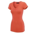 thumbnail image 2 of Made by Johnny Women's Basic Fitted Short Sleeve V-Neck T Shirt XXXL ORANGE, 2 of 6