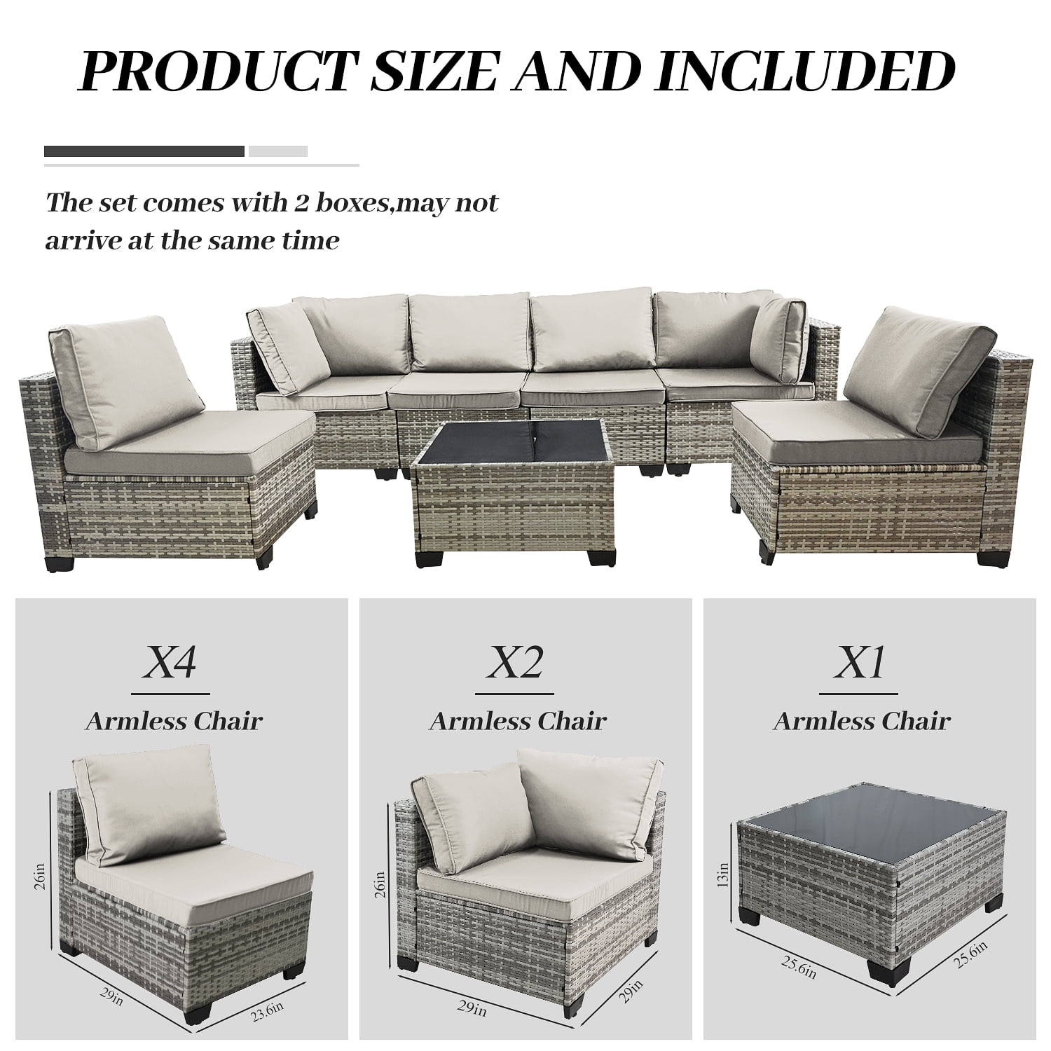 AstrPthylx 7-Piece Patio Sectional Set with Coffee Table, All-Weather Outdoor PE Rattan L-Shaped Sofa & Cushions for Garden, Backyard (Beige)