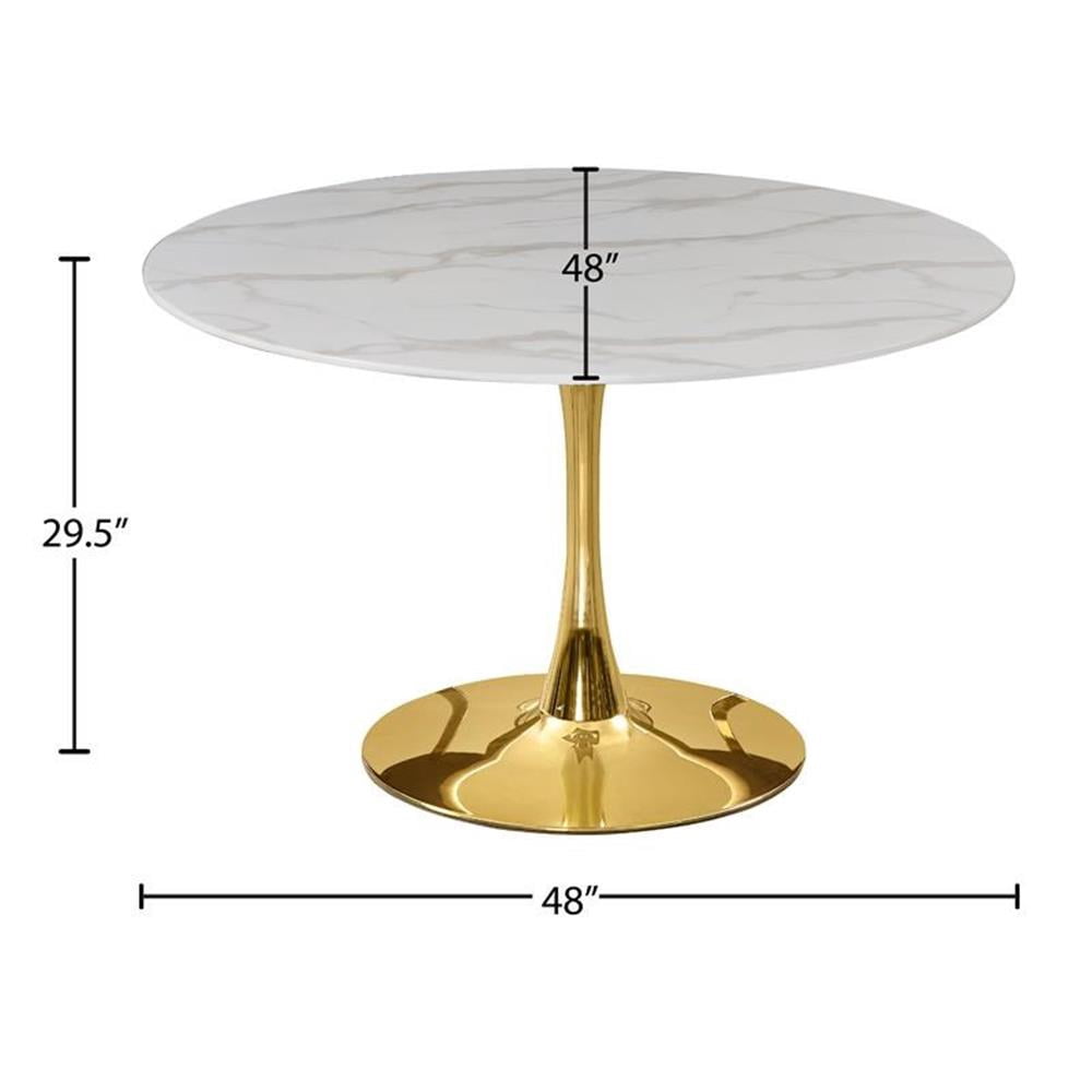 Pemberly Row 48" Round Faux Marble Top Dining Table with Gold Base