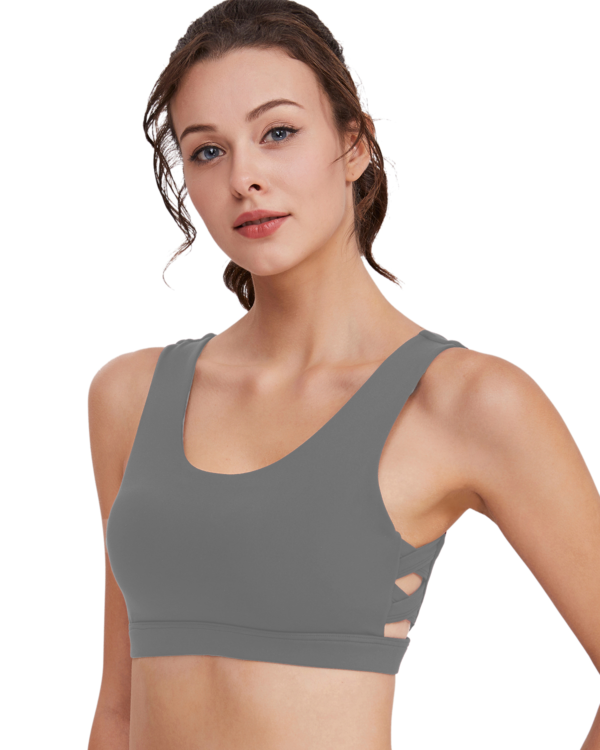 Lovefir Deep V Sexy Yoga Vest for Women,Gray Yoga Tops with Built in