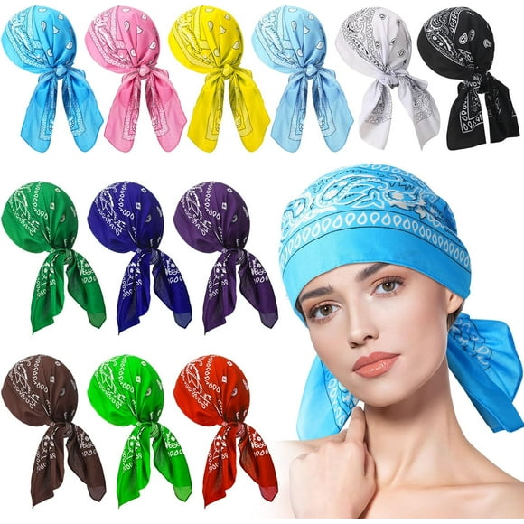 HSHDLDF 12 Pieces Women Chemo Head Scarf Lightweight Chemo Cancer Headwraps Paisley Pattern Multi Color Bandanas Head Band Scarf for Cancer Patients Hair Loss, 12 Colors