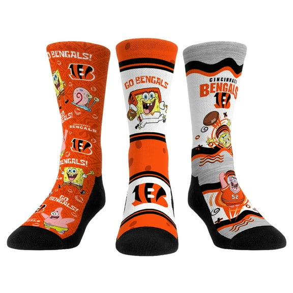 Unisex Rock Em Socks Cincinnati Bengals NFL x Nickelodeon Spongebob Squarepants 3-Pack Crew Socks Set