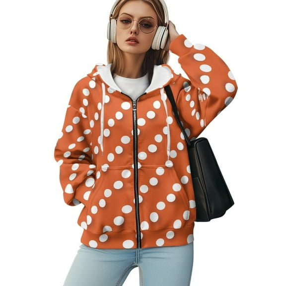 Yuyamidu Womens Zip Up Hoodies Polka Dot Hoodie Womens Heavyweight Jackets Oversized Sweatshirt for Women Plus Size Sweatshirt Crew Neck Long Sleeve Sweatshirts with Pocket XS