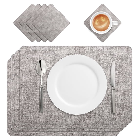 4Pcs Leather Placemats with Coasters Rectangle Dual-Sided Unique PU Table Mats Heat Resistant Placemats for Dining 12" x 18"