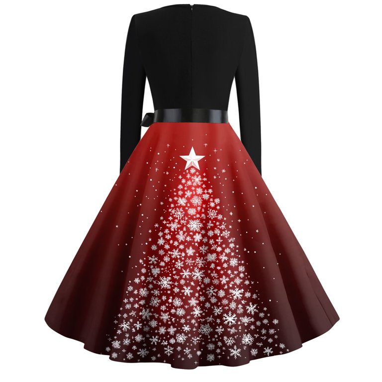 Christmas Dresses for Women Plus Size Christmas Costumes Long Sleeve Cute  Snowflake Dress Holiday Crew Neck Party Dress Glitter Xmas Tree Print  Hepburn Swing Dress - Walmart.com