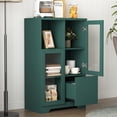 thumbnail image 3 of Dining Room Cabinet Storage, Green Entryway Cabinet with Storage, Wooden Floor Cabinet with Glass Doors for Living Room, Bathroom, Entryway, Bedroom, Dining Room, Condo, Office, 3 of 16