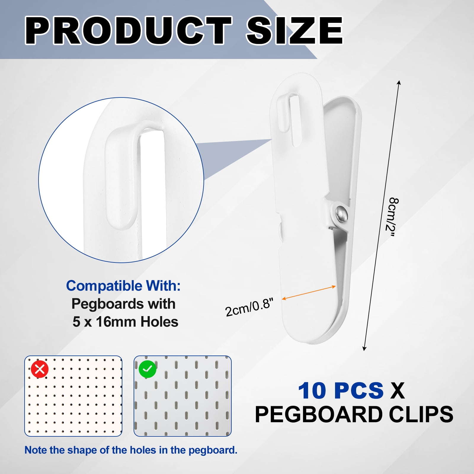 Uxcell 10Pcs Pegboard Accessories Clips, 3.1 x 0.8 in Pegboard Clips Metal Accessory Hook for Crafts Kitchen Office Wall Organize, White