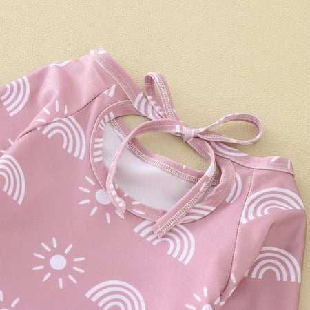 

Gubotare Toddler Summer Long Sleeve Girls Sun Prints Fashion Ruffles Bowknot Swimwear Swimsuit Bikini Girl Bathing Suit Purple 18-24 Months