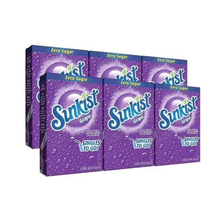 Sunkist Soda Singles-To-Go Zero Sugar Drink Mix Grapes (6 Boxes 36 Sticks Total) Caffeine Free and Non-Carbonated Makes 36 Glass Flavored Water Beverages Sunkist Soda Singles-To-Go Zero Sugar Drink Mix Grapes (6 Boxes 36 Sticks Total) Caffeine Free and Non-Carbonated Makes 36 Glass Flavored Water Beverages
