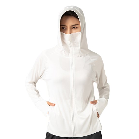 RABBITH Women Long Sleeve Sunscreen for Jacket Hooded Mask Zip Summer Sport Coat Top