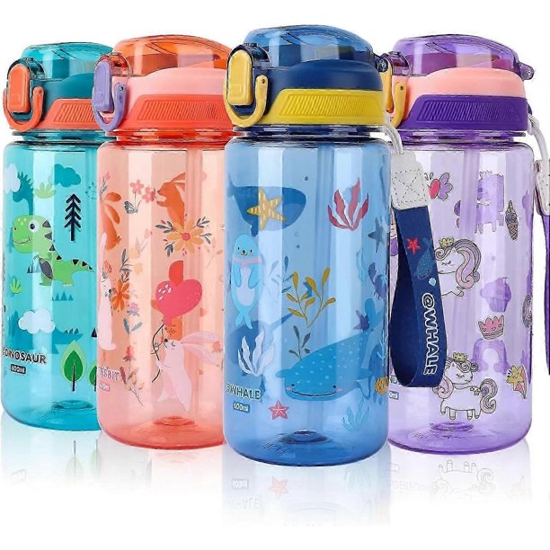 Kids Water Bottles With Straw,600ml Toddler Drinks Bottle For School,leakproof Children's Bottle Bpa Free Tritan Sport Bottle For Girls Boys