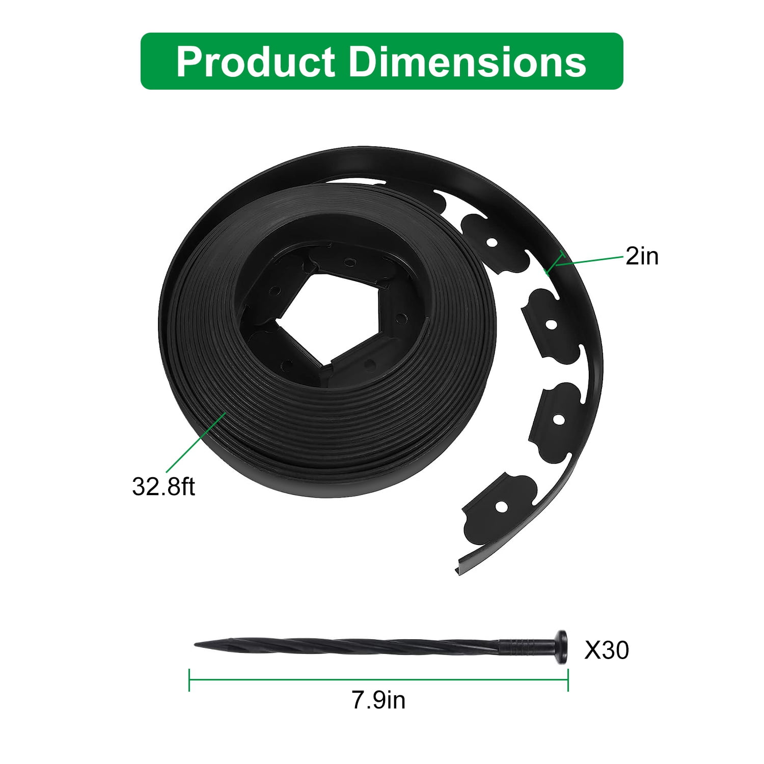Non-digging Plastic Garden Edging 32.8FT Landscape Edging, 2 Inches Tall, Includes 30 Anchoring Stakes for Landscaping Flower Gardens Lawn Black