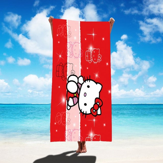 Serviette de Plage Sanrio Hello Kitty Style Dessin Animé en Microfibre Grande Serviette de Plage Serviette de Bain Serviette Carrée Multifonctionnelle Serviette de Plage