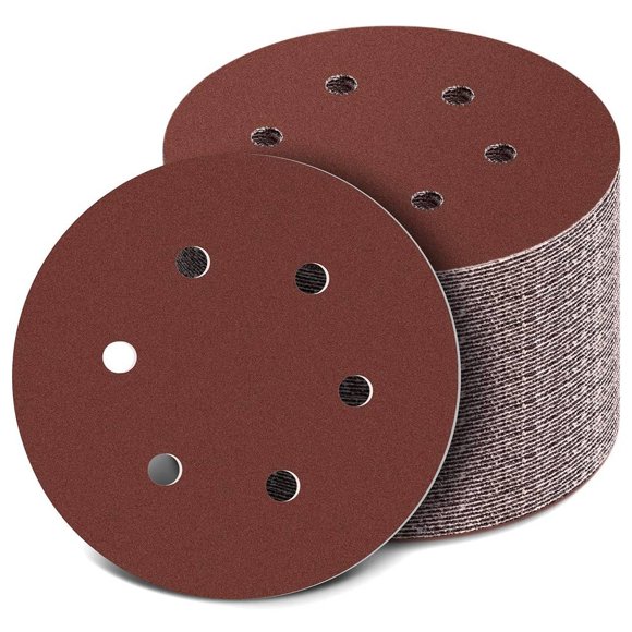 150mm Sanding Disc, 6 Inch Hook and Loop Sanding Pads, 100 Pcs Sandpaper Set Assorted Grits for Random Orbital Sander,100 * Sanding paper set,Red