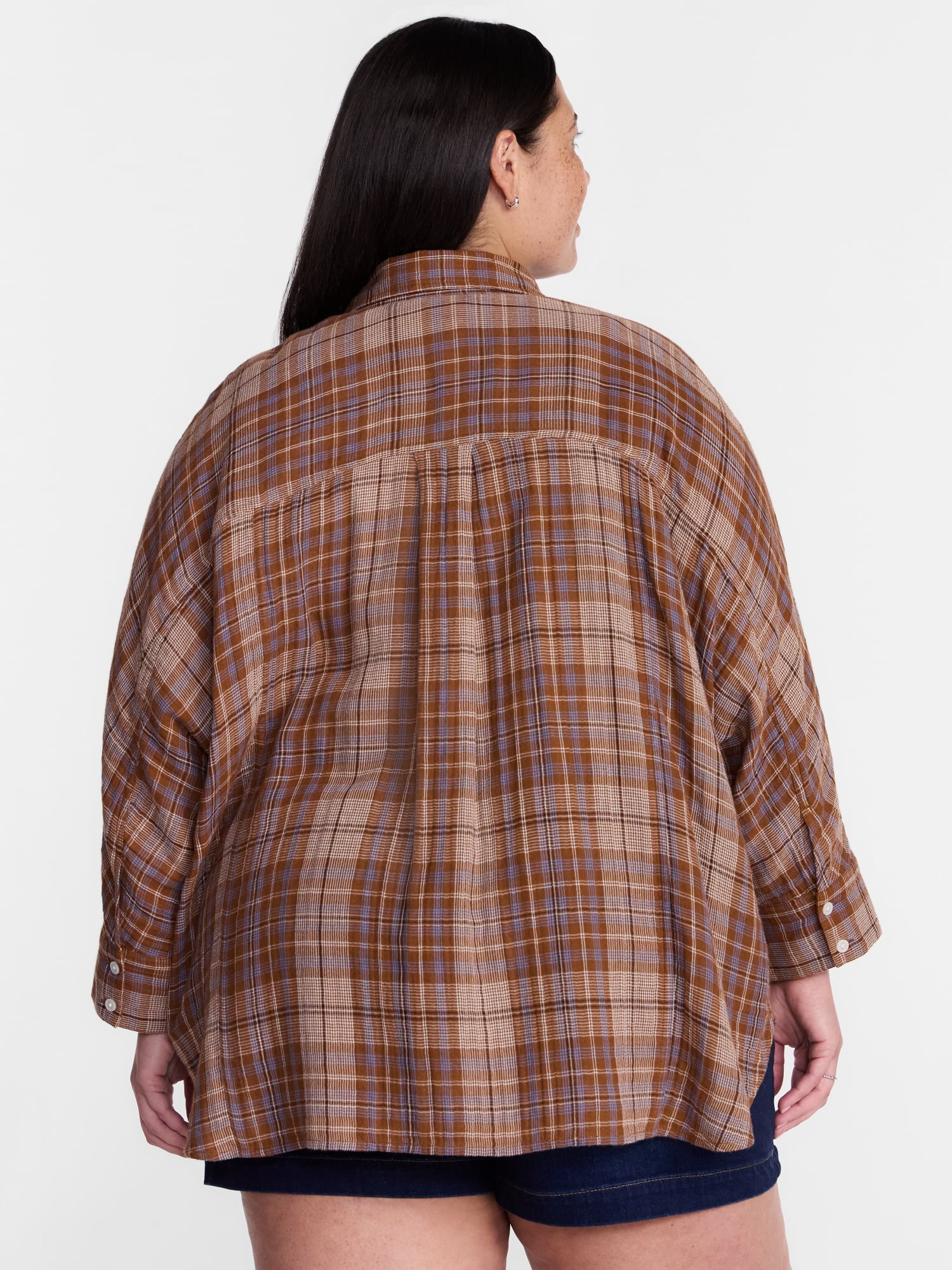 Terra & Sky Women's Plus Button Front Woven Shirt with Long Sleeves, Sizes 0X- 5X