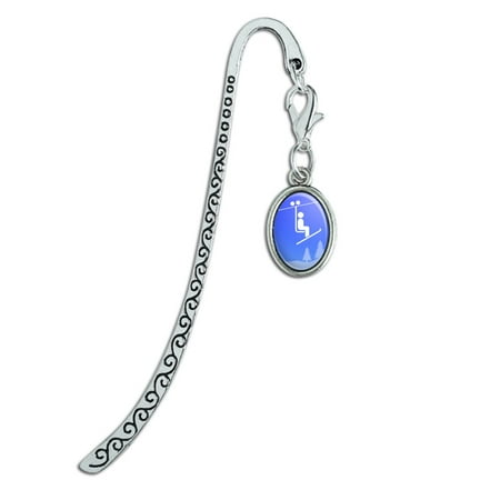 - Skiing Ski Lift Symbol in Snow Metal Bookmark Page Marker with Oval Charm