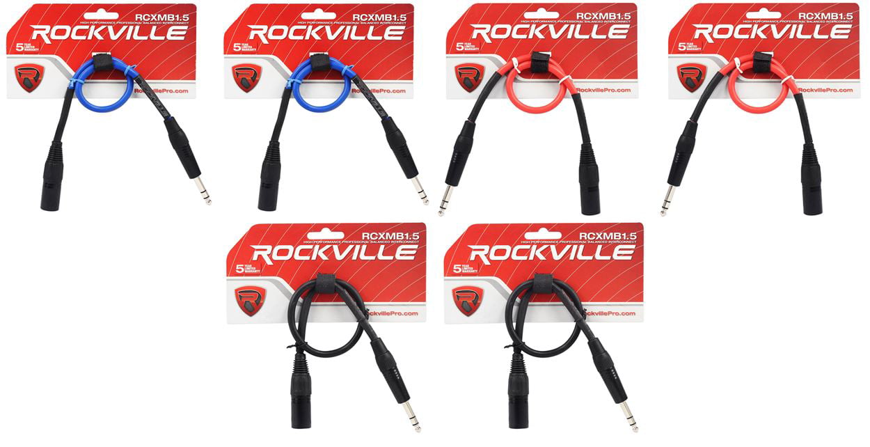 2 Rockville RCXMB1.5R Red 1.5' Male REAN XLR to 1/4'' TRS Balanced Cables 
