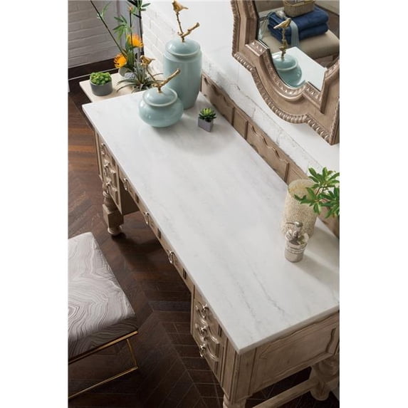 James Martin Furniture 161-V60S-EG-AF-MC 60 in. Castilian Empire Gray ADA Makeup Table with 3 cm Arctic Fall Solid Surface Top, No Cut-out