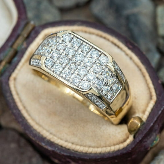 Forever Jewels 3 CT Round Cut Moissanite Men Cluster Engagement Ring 14K Yellow Gold Plated